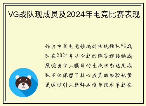 VG战队现成员及2024年电竞比赛表现