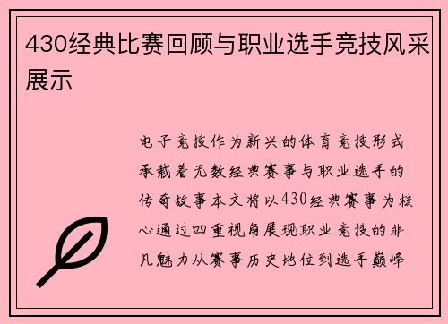 430经典比赛回顾与职业选手竞技风采展示